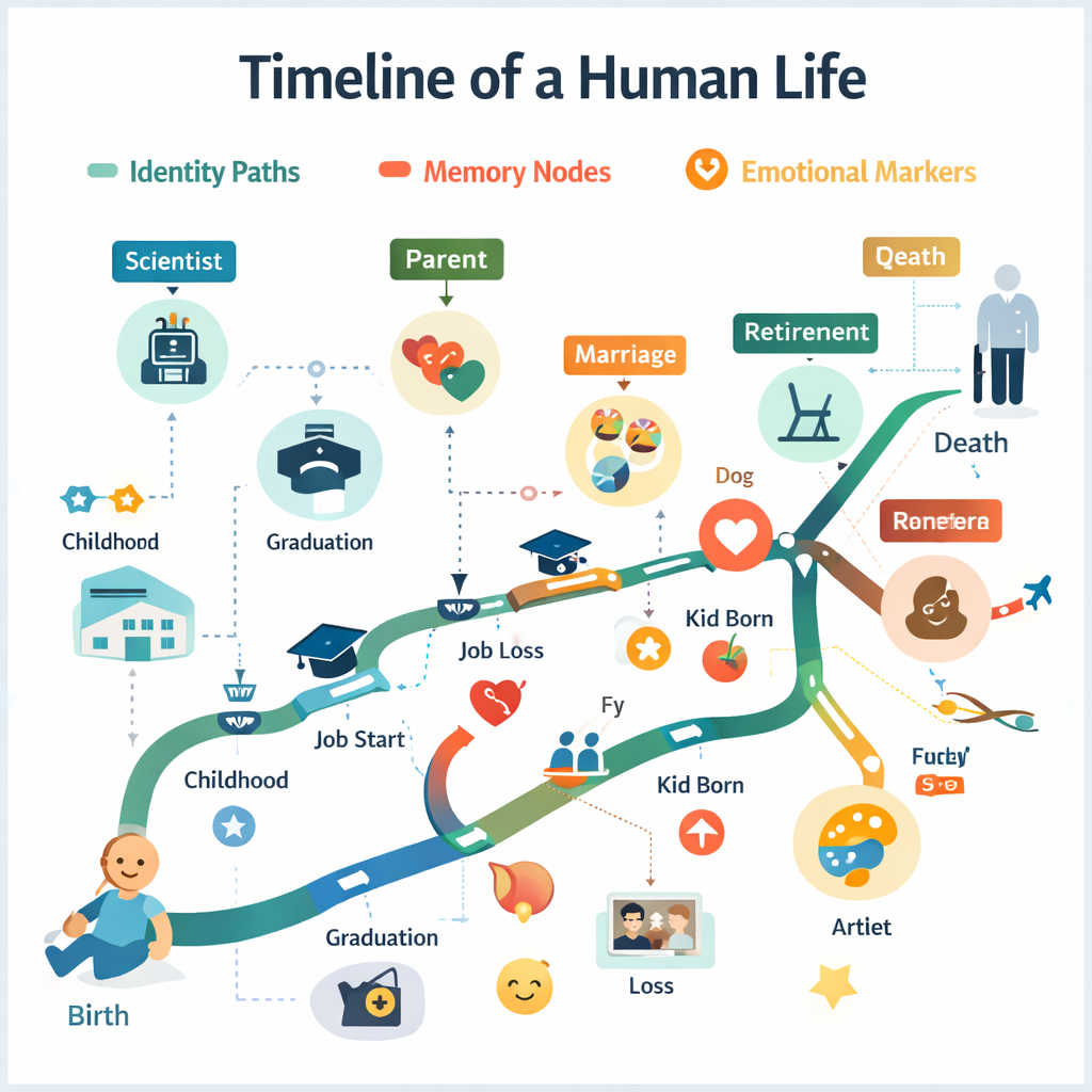 infographic showing how key life events shape personal identity over time
