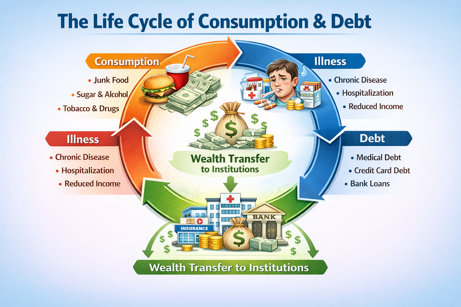 Lifecycle of financial extraction through health
