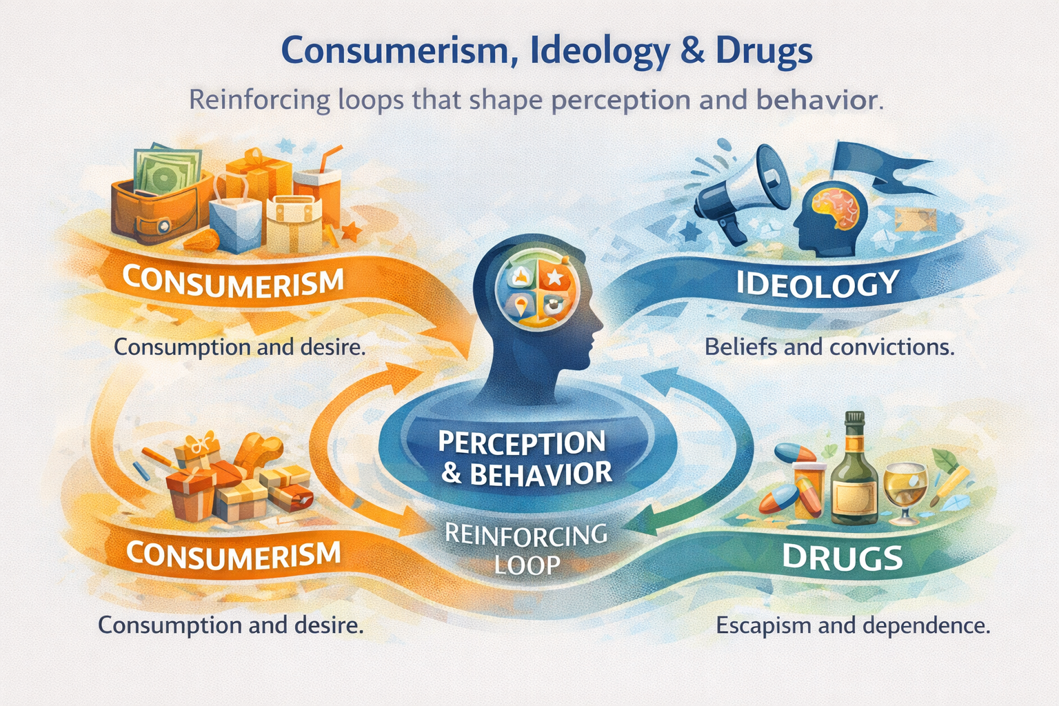 Consumerism religion drugs triangle