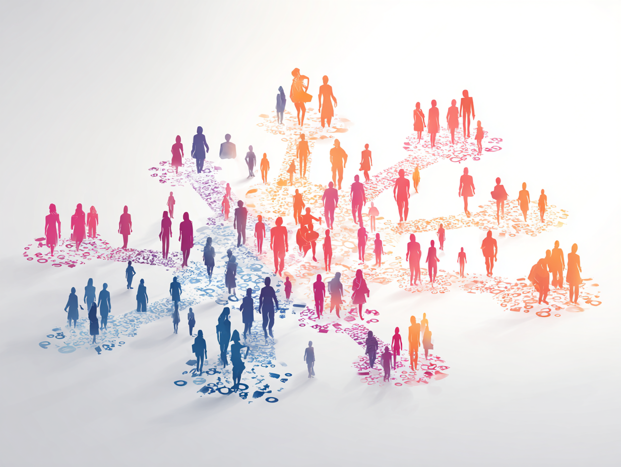 Infographic illustrating human cooperation and empathy in society, diverse people collaborating to build communities, icons representing teamwork, empathy, and social support networks connected by arrows.
