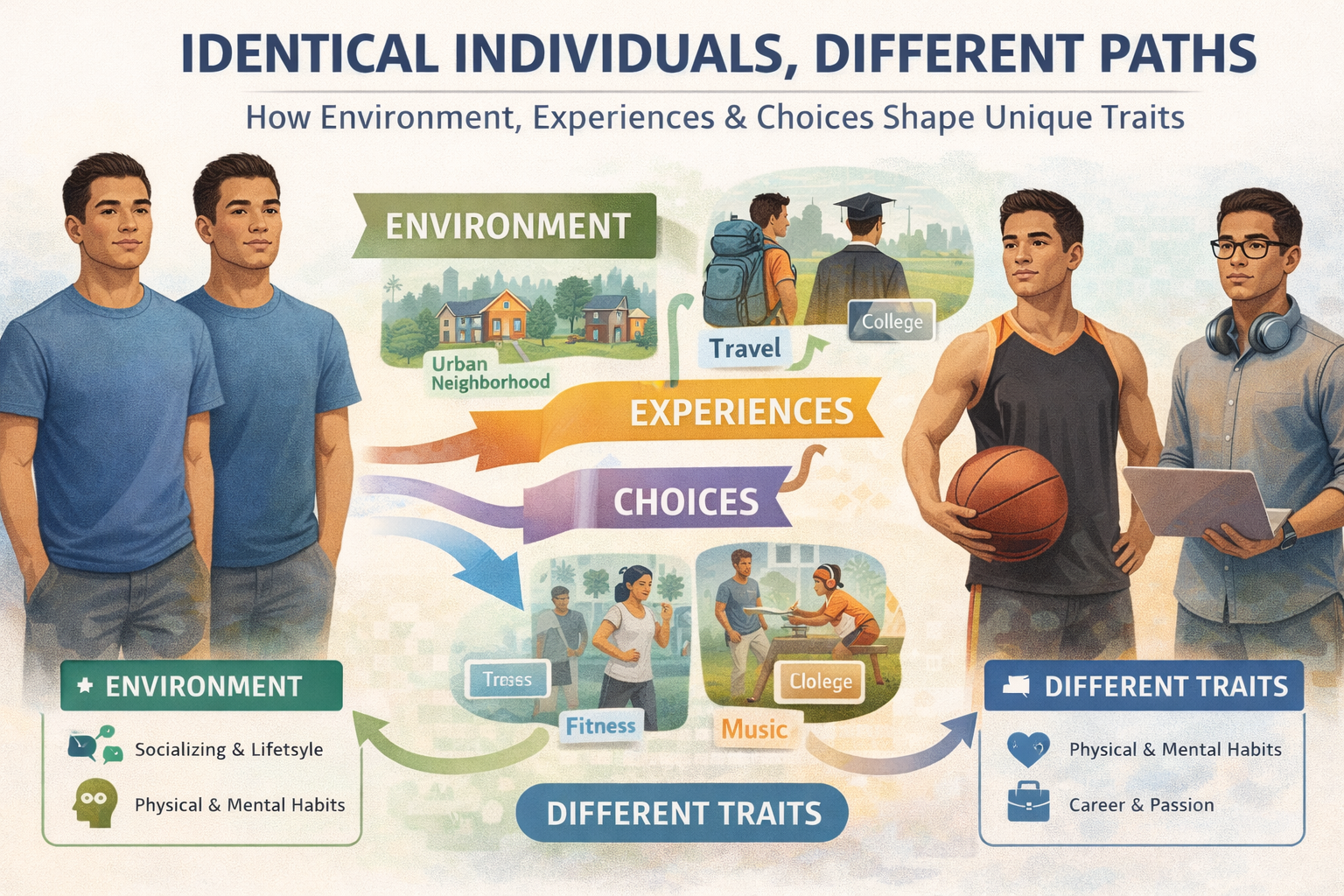 Identical twins diverging over time