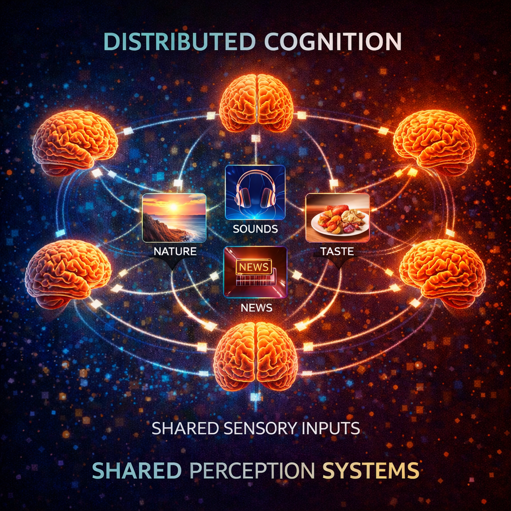 Networked brains sharing inputs