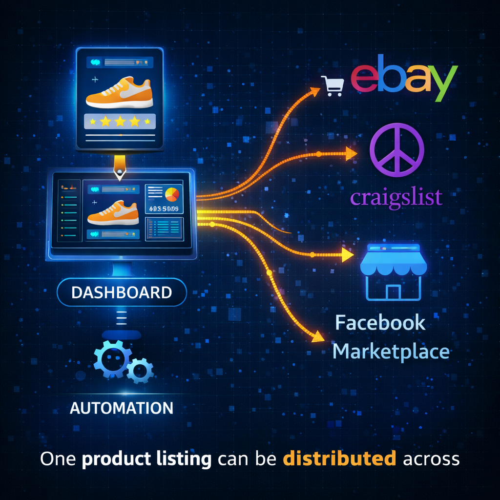 infographic showing multi-platform listing automation across marketplaces
