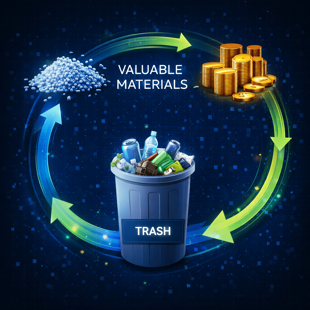 infographic showing e-waste lifecycle from disposal to material recovery
